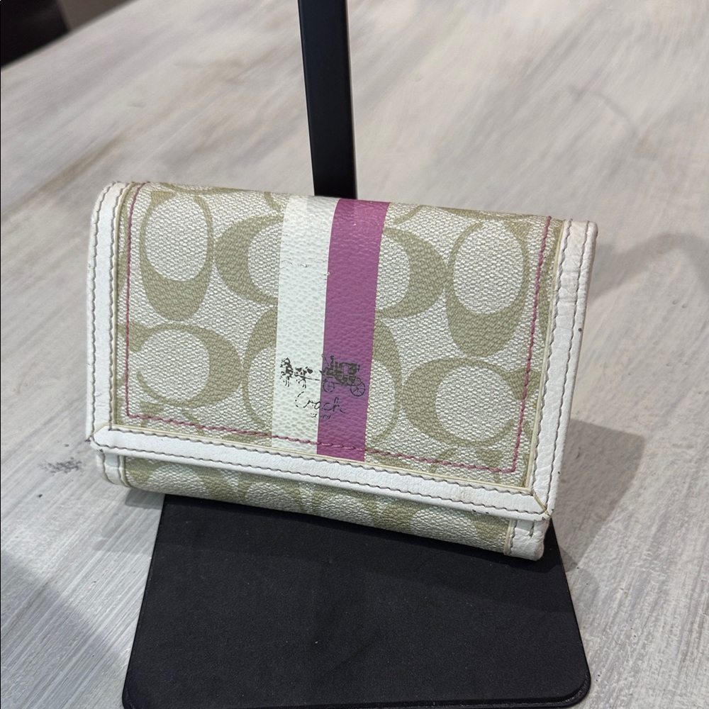 Vintage Y2K Heritage Coach Signature Wallet in Cream and Pink